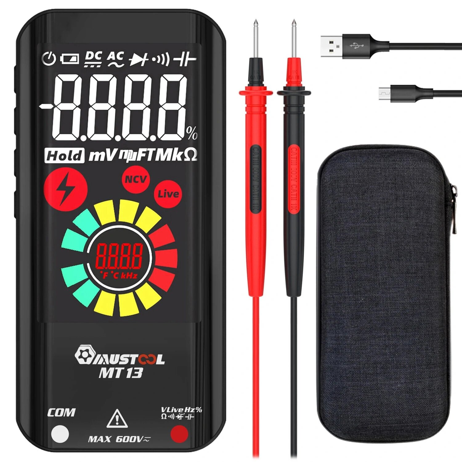 Coupon MUSTOOL MT13 Mini Smart Multimeter 3.2-inch Color Screen Digital 9999 Counts True RMS Multimeter Built-in Rechargeable Lithium Battery Voltage Tester