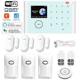 Coupon Tuya Smart WiFi Home Alarm System Kit Wireless GSM Burglar Alarm Intelligent Anti-theft Home Door Window Security System with Alexa Google