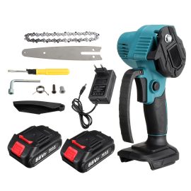 Coupon VIOLEWORKS 6 Inch 88VF Electric Chain Saw Rechargable Chainsaws One-handed Lithoum Battery Wood Cutter With 0/1/2 Battery Also For Makita Battery EU Plug – with 2 Batteries Blue