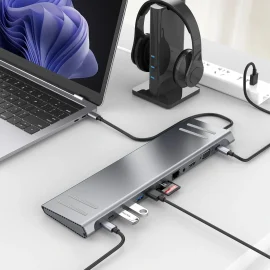 Coupon 13 in 1 USB C Docking Station Network Hub with HDMI VGA PD 3.0 USB C 10/100M Gigabit Laptop Stand for MacBook iPad Surface pro