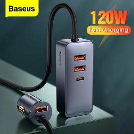 Coupon Baseus 120W 4-Port Car Charger PPS PD QC3.0 FCP AFC Fast Charging 1.5m Long Cable