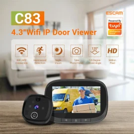 Coupon ESCAM C83 Wireless Doorbell 4.3inch WIFI IP Door Viewer HD Night Vision 120° can Take Photo and Video PIR Motion Detection Two Way Audio