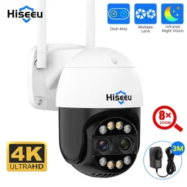 Coupon Hiseeu 4K 8MP Dual Lens Wifi PTZ IP Camera 2.8+12mm 8X Zoom CCTV Video Surveillance Camera Color Night Vision Ai Human Cam