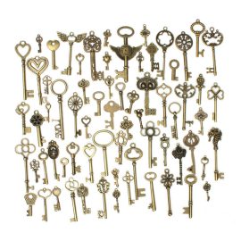 Coupon KING DO WAY 69PCS Vintage Bronze Key Pendant Necklace DIY Handmade Accessories Collection