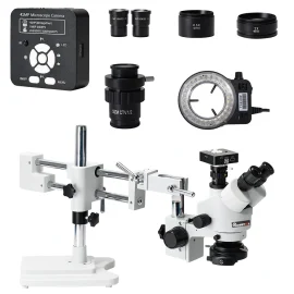 Coupon MUSTOOL 3.5X 7X 45X 90X Double Boom Stand Zoom Simul Focal Trinocular Stereo Microscope+41MP Camera Microscope For Industrial PCB Repair