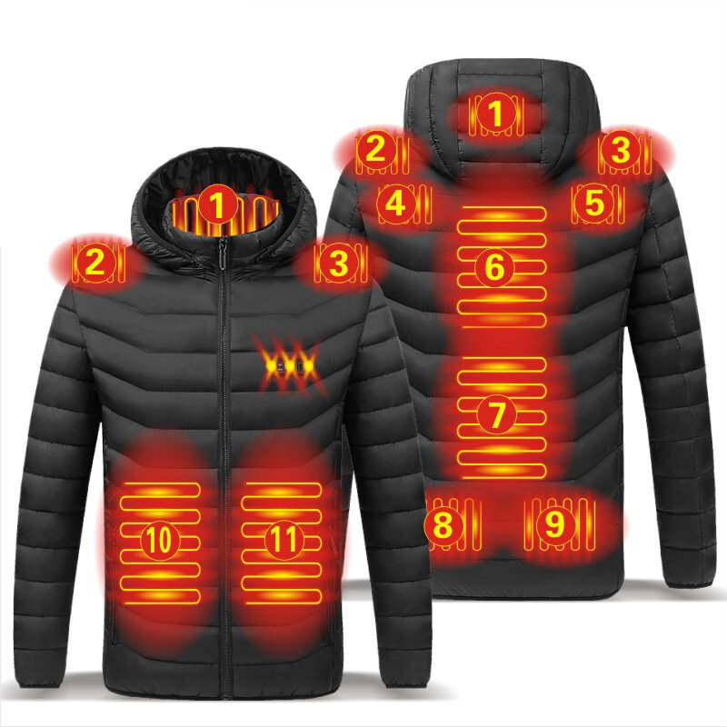 Coupon TENGOO HJ-11 Unisex 11 Areas Heating Jacket Men 3-Modes Adjust USB Electric Heated Coat Thermal Hoodie Jacket For Winter Sport Skiing Cycling