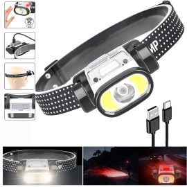 Coupon Wave Sensor 2000mAh 400LM 5 Lighting Modes LED Headlamp USB Rechargeable Head Torch COB Outdoor Cycling Adventure Fishing Flashlight Bike Headlamp
