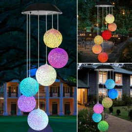 Coupon 80CM Aeolian Hanging Wind Solar LED Lights Globe Lights Waterproof Chimes Powered String Lawn Garden Lamp