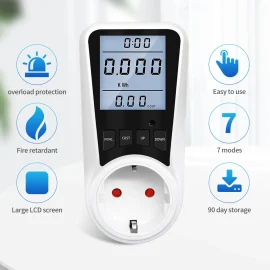Coupon AC 220V Digital Wattmeter EU Power Meter LCD Electricy Consumption Meter Socket Wattage Kwh Energy Meter Power Analyzer Voltage Meter