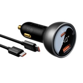 Coupon Baseus 140W 2-Port USB Car Charger Adapter PD3.1 USB&Type-C Dual Fast Car Charger Smart Digital Display with 240W C-C Fast Charging Cable 1M Long for iPhone13 14 14 Pro Max for Huawei Mate50 for Xiaomi 13pro for Samsung Galaxy Z Fold4