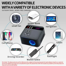 Coupon Car Inverter 150W 12V/24V To 220V Power Supply Inverter Adapter with QC 3.0 USB Charger Fast Charging Black