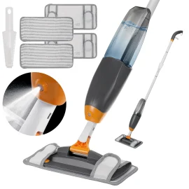 Coupon Floor Cleaning Spray Mop Dry Wet Wood Floor Mop w/ 360° Swivel Head 4PC Washable Mop Pads & 18.6oz/550ml Refillable Bottle