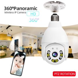 Coupon GUUDGO V380 8 LED WIFI E27 Bulb Dome Camera PTZ AP Hotspot Dual Light 4 infrared + 4 White Light Night Vision with Base Remote Control
