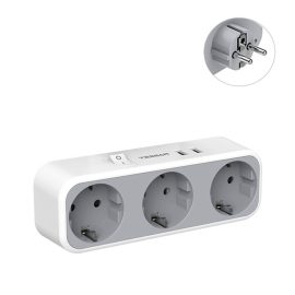 Coupon TESSAN TS-322-DE 2500W 5-in-1 EU Wall Socket Adapter with Switch/3 AC Outlets/2 USB Ports Multiple Sockets Compatible for Phone/Laptop/Camera