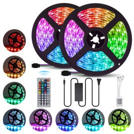 Coupon 2PCS 5M 5050 LED Strip Light RGB Waterproof Decorative Lamp + Power Supply + 44Keys Remote Control DC12V