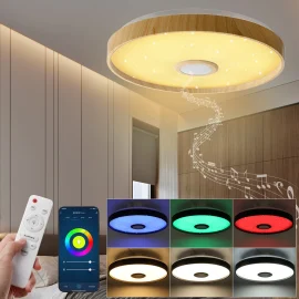 Coupon 38CM Ceiling Light with bluetooth Speaker Dimmable Modern Smart Home Party Light Control Light Color Brightness and Music with Remote Control Through Mobile App – 110-220V + WIFI