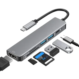 Coupon Bakeey 6-in-1 USB-C Hub Adapter HDMI 4K@30Hz USB3.0 USB-C Docking Station 100W PD Charging SD Reader Witch Splitter for Apple Huawei Laptops Macbook