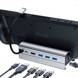 Coupon Bakeey Steam Deck Dock 6 in 1 Steam Deck Docking Station Stand Accessories 3*USB 3.0 HDMI 4K@60Hz Gigabit Ethernet 1000Mbps PD 60W Hub