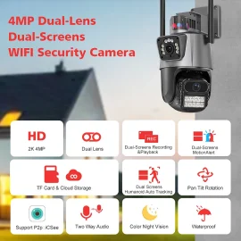Coupon Dual Lens Wifi Camera Outdoor Dual-Screen AI Auto Tracking PTZ IR Color Night Vision Onvif 2-Way Audio Surveillance Camera iCSee