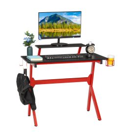 Coupon Hoffree Ergonomic Gaming Desk E-sports Computer Office Table PC Laptop Desk Gamer Tables with Cup Holder for iMac