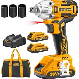 Coupon INGCO CIWLI2001 20V Cordless Impact Wrench Set, 1/2 Inch Brushless Impact Wrench with 2pcs Batteries 1pc Hour Fast Charger 3pcs Sockets