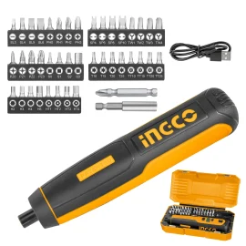 Coupon INGCO CSDLI0403 4Nm Electric Cordless Screwdriver with 40pcs 25mm Cr-V Bits LED Light Charging Adapter with USB Cable & Storage Box CSDLI0403