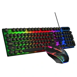 Coupon Skylion H600 Wired Gaming Keyboard And Mouse Set Mechanical Feel Punk Round Keycaps keyboard 1600dpi 104-Keys RGB Led Lights – Black