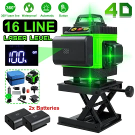 Coupon 16 Lines 4D Laser Level, Green Laser Line, Self Leveling, Horizontal Lines &360 Degree Vertical Cross with 2xBattery for Outdoor – 2pcs batteries