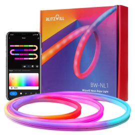 Coupon BlitzWill® BW-NL1 Neon LED Strip 3M RGBIC Lights with Music Sync DIY Design APP&Remote Control Work with Alexa, Google Assistant Neon Strip Light for Living Room Gaming Wall Decoration