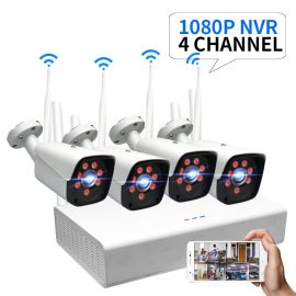 Coupon GUUDGO 4CH 2.0MP 1080P Wireless Surveillance White Camera System Kits outdoor/Indoor Weatherproof P2P CCTV Monitoring Kit