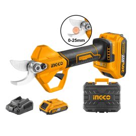 Coupon INGCO Electric Pruning Shears CSSLI202581 Cordless Pruner Battery Powered Tree Branch Pruner with Brushless Motor 1 Pcs 20V Lithium Battery SK5 Blades 25mm Cutting