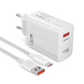 Coupon 120W 1-Port USB Charger USB-A QC5.0 Fast Charging Wall Charger Adapter EU Plug US Plug UK Plug with 6A USB-A to Type-C 1M Cable – EU Plug Set
