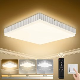 Coupon 24W Square Three-Color Remote Control Ceiling Lamp 40PCS Lamp Beads 160-265VAC IP54 Support Infrared Remote Control Black Remote Control