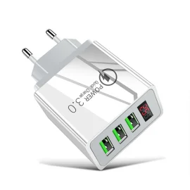 Coupon 3.1A 3-Port USB Charger Digital Display QC3.0 Fast Charging Wall Charger Adapter EU Plug for iPhone13 14 14 Pro Max for Huawei Mate50 for Xiaomi Mi13 for Samsung Galaxy S22 for Redmi K60