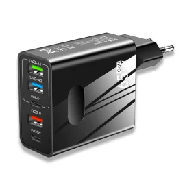 Coupon 65W 5-Port USB PD Charger 3USB+2PD Fast Charging Wall Charger Adapter EU Plug US Plug UK Plug for iPhone 12 13 14 14Pro for Huawei Mate50 for Xiaomi 13pro for Samsung Galaxy S23 – Black & EU Plug