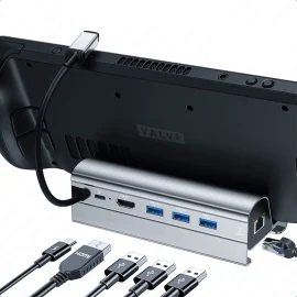 Coupon Bakeey Steam Deck Dock 6 in 1 Steam Deck Docking Station Stand Accessories 3*USB 3.0 HDMI 4K@60Hz Gigabit Ethernet 1000Mbps PD 60W Hub