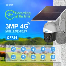 Coupon ESCAM QF724 3MP 24 Hours Recording Cloud Storage PT 4G Battery PIR Alarm IP Camera with Solar Panel Full Color Night Vision IP66 – EU Plug