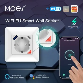 Coupon MoesHouse Tuya Smart WiFi EU Wall Socket with USB Type-C APP Remote Control Schedule Setting Overcurrent Protection Voice Control Work with Alexa Google Home