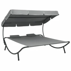 Coupon Outdoor Lounge Bed with Canopy and Pillows Gray