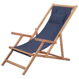 Coupon vidaXL Folding Beach Chair Reckliner Fabric and Wooden Frame Blue