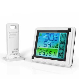Coupon 1 to 1 Indoor or Outdoor Wireless Thermometer Large Colorful Screen Temperature Humidity Monitor Weather Station Clock