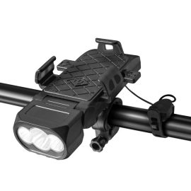 Coupon 4 in 1 500Lm Brightness Bike Headlight 3000mAh Battery IPX6 Waterproof 3 Light Modes 120° Rotation Power Bank Phone Holder with 130db Horn for Night Cycling