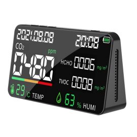 Coupon 6 in 1 LCD Display Smart Carbon Dioxide Tester Air Quality Tester Temperature and Humidity Sensor Tester TVOC Formaldehyde Detection