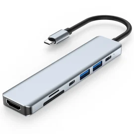 Coupon Bakeey 7 in 1 Type-C Docking Station USB-C Hub Adapter Splitter with USB3.0 USB2.0 USB-C PD 87W 4K HDMI-Compatible SD/TF Card Reader Slot for PC Computer Laptop YG-2121