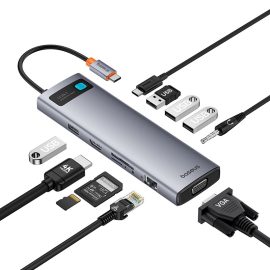 Coupon Baseus Metal Gleam Series 11 in 1 Type C Docking Station USB Adapter with USB2.0 USB3.0+3 PD100W USB C HDMI VGA RJ45 SD or TF Card Reader Slot 3.5mm Audio for Laptops Tablets Phone TV HUAWEI XIAOMI