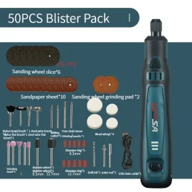 Coupon Engraving Pen Wireless Electric Grinder Set Rechargeable Mini Grinder Micro Rotary Tool Jade Carving 5000-10000-15000r/min – 50PCS Blister Pack