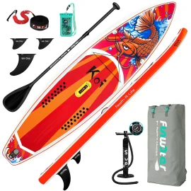 Coupon FunWater Inflatable Stand Up Paddle Board Surfboard Complete Paddleboard Accessories Adjustable Paddle, Pump, ISUP Travel Backpack, Leash, Waterproof Bag, Adult Paddle Board SUPFR01A