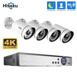 Coupon Hiseeu 4K UHD 4CH 8MP PoE Security Camera Kit Color Night Vision Two-way Audio Humanoid Detection Remote APP Viewing Outdoors IP Monitoring Cameras Kit