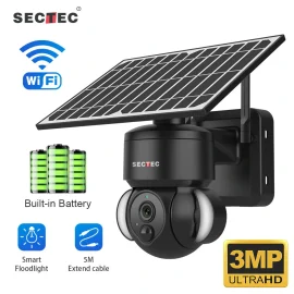 Coupon SECTEC Smart WiFi Solar Floodlight Camera Outdoors 3MP HD Surveillance Cam Motion Detection Color Night Vision Two-way Audio IP66 Waterproof for Home Security Monitoring