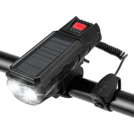 Coupon Solar Charging Bike Headlight 400Lm Brightness 200m Distance Range 2000mAh Battery Waterproof 3 Light Modes Warning Flashlight with 130dB Horn for Road Mountain Bicycle